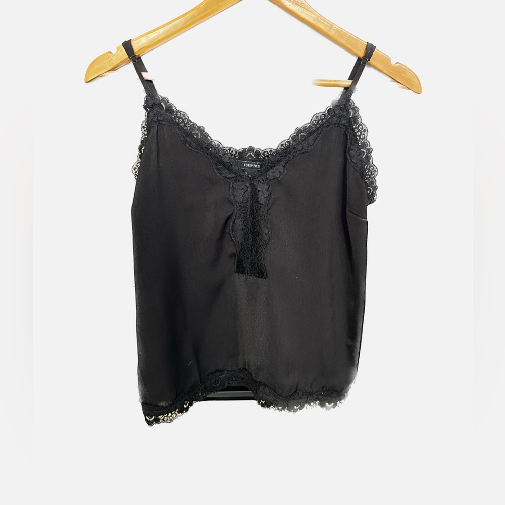 Black Silk with Lace Detailing Tank Top